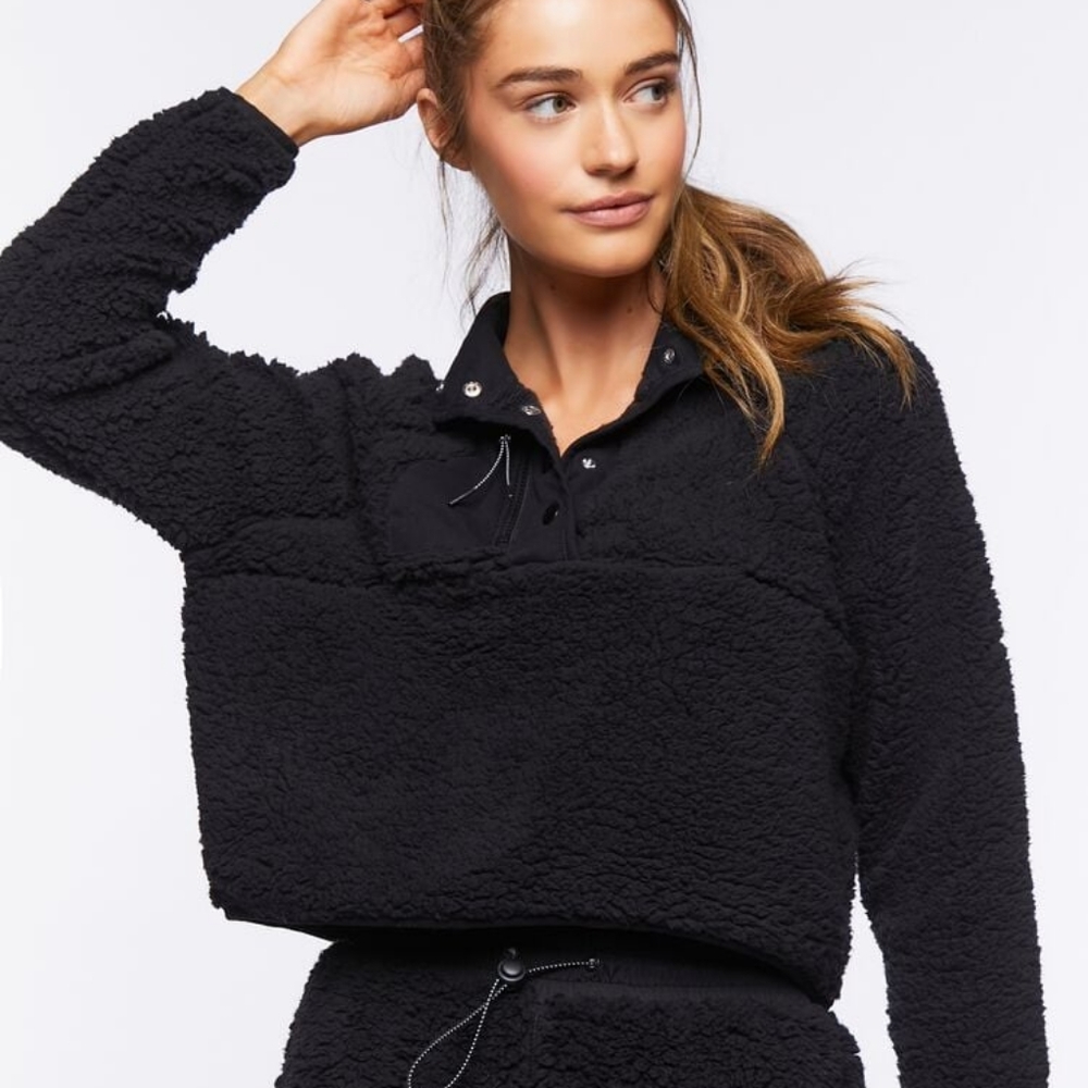 Forever 21 - cropped faux shearling pullover - black